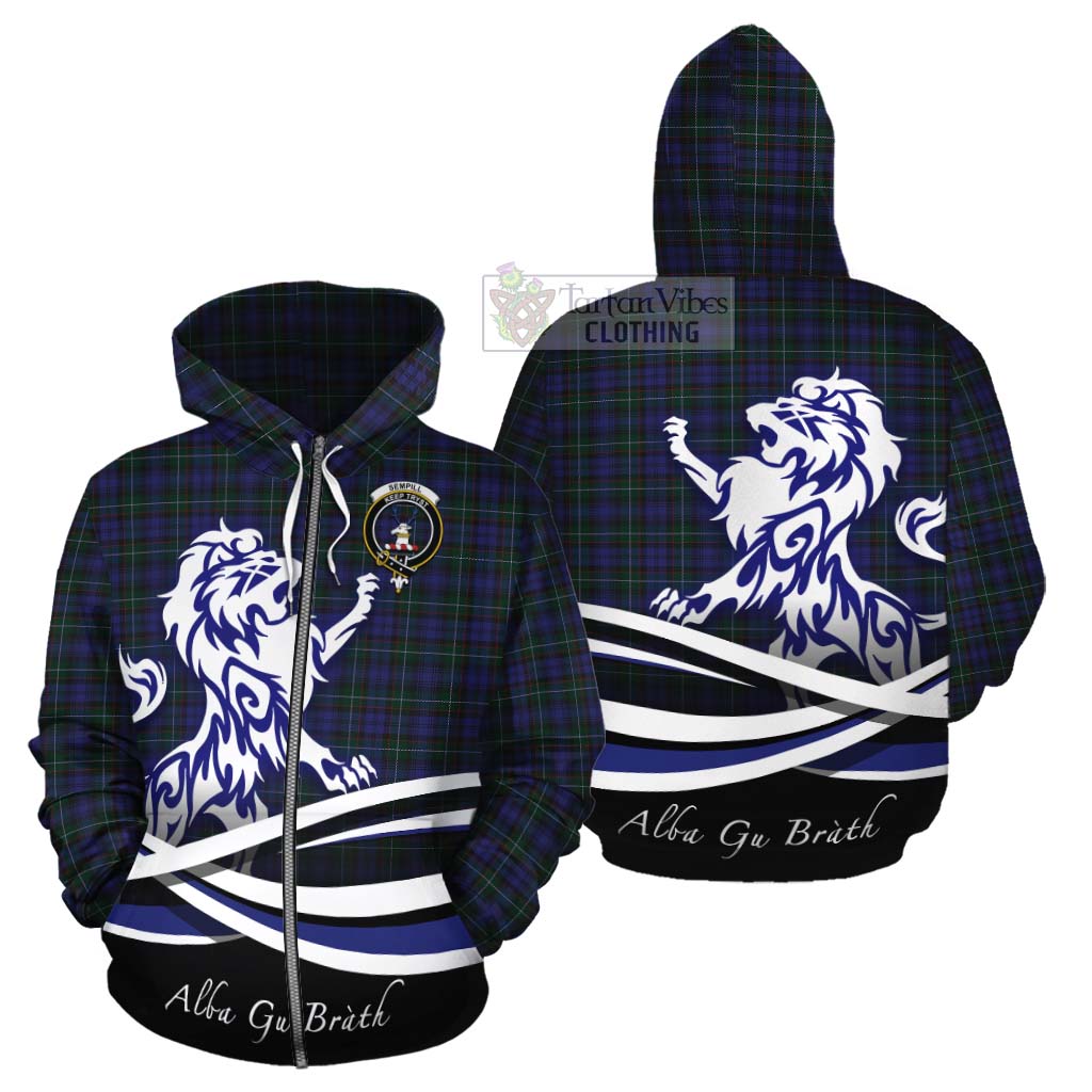 Tartan Vibes Clothing Sempill (Semple) Tartan Cotton Hoodie with Alba Gu Brath Regal Lion Emblem