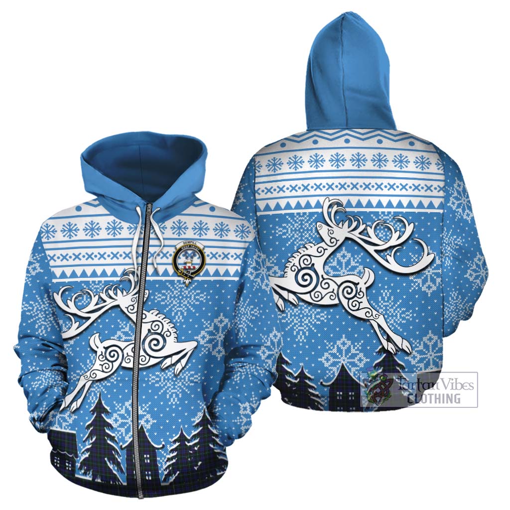 Tartan Vibes Clothing Sempill (Semple) Clan Christmas Cotton Hoodie Celtic Reindeer Style