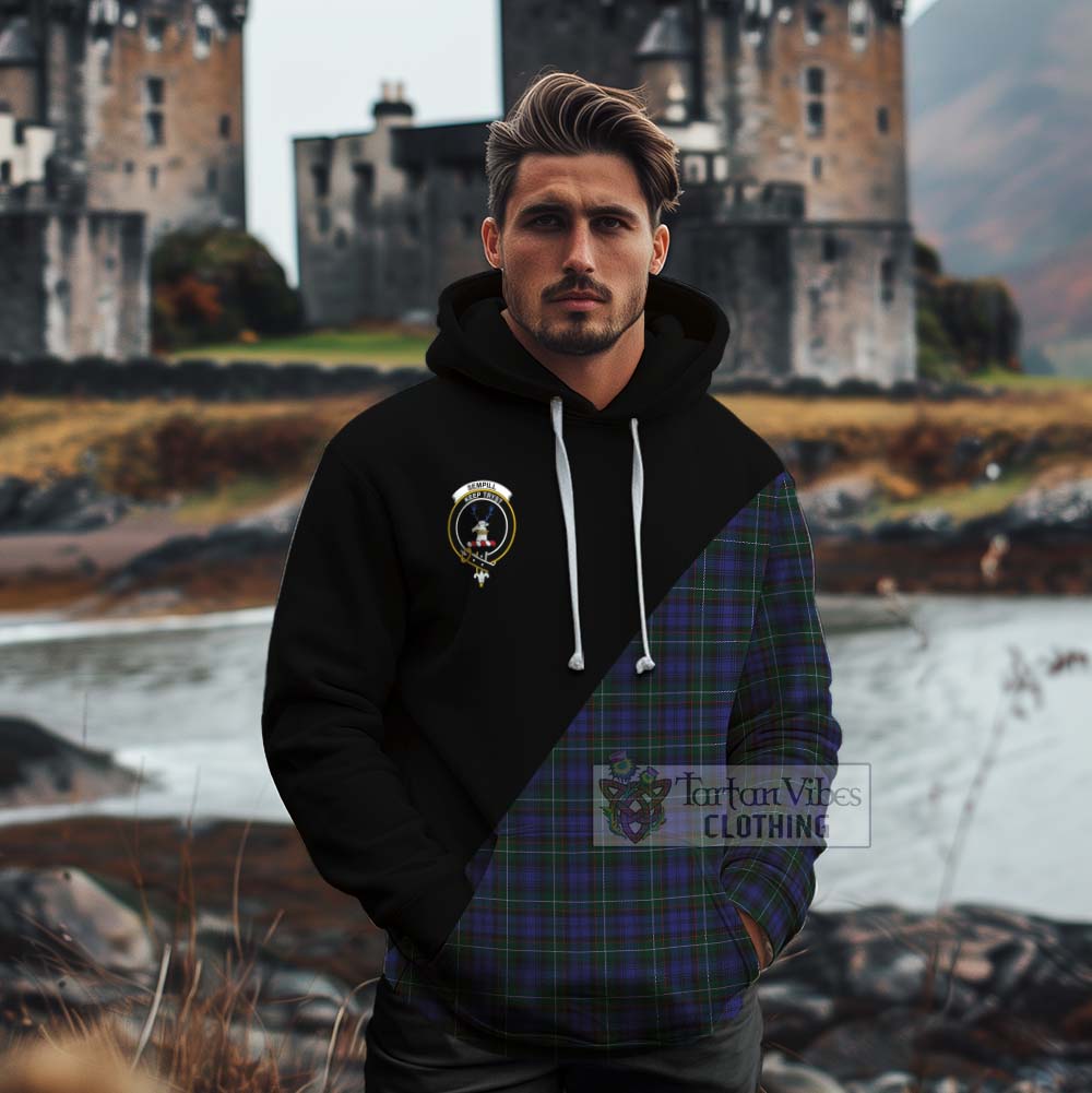 Tartan Vibes Clothing Sempill (Semple) Tartan Cotton Hoodie with Family Crest and Military Logo Style