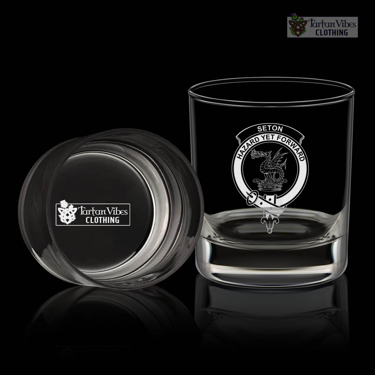 Seton Clan Crest Engraved Whiskey Glass One Size Engraved Glass - 2D-tartanvibesclothing