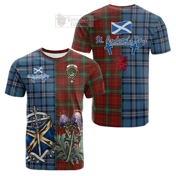 Seton Tartan Cotton T-shirt Happy St. Andrew's Day Half Tartan Style