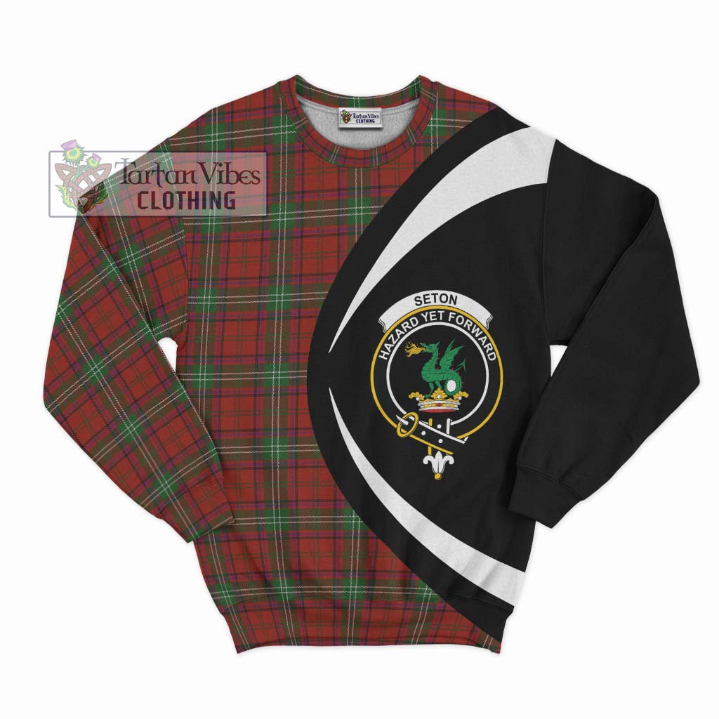 Seton Tartan Sweatshirt with Family Crest Circle Style Unisex - Tartan Vibes Clothing