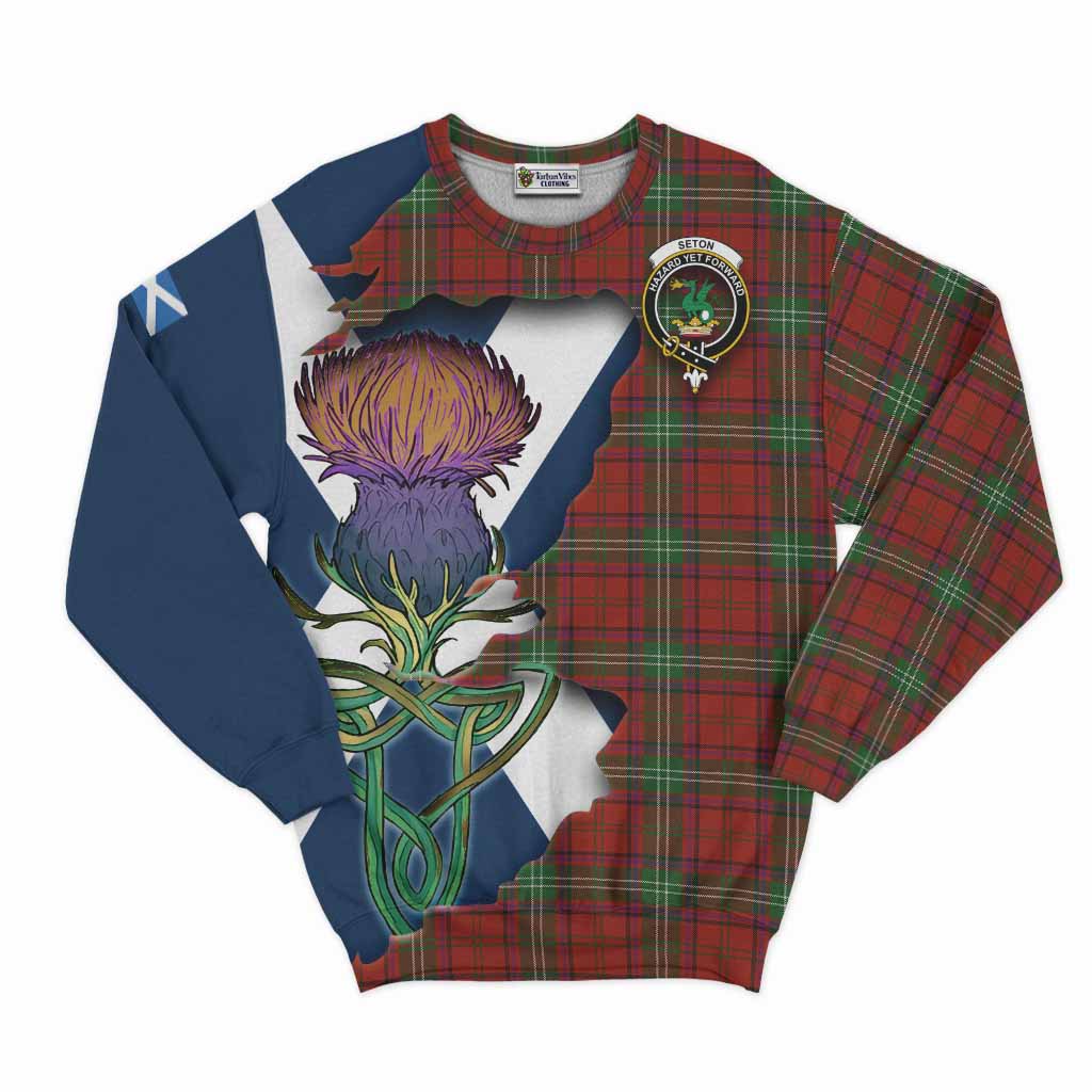 Seton Tartan Family Crest Sweatshirt Scottish Thistle Celtic Inspired Unisex - Tartan Vibes Clothing