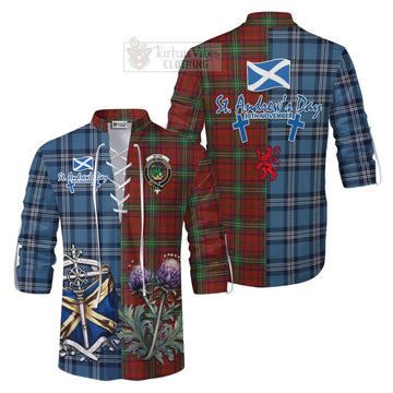 Seton Tartan Ghillie Kilt Shirt Happy St. Andrew's Day Half Tartan Style Men - Tartan Vibes Clothing