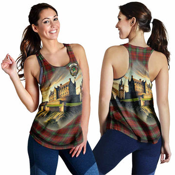 Seton Tartan Family Crest Women's Racerback Tanks with Scottish Ancient Castle Style 4XL - Tartan Vibes Clothing