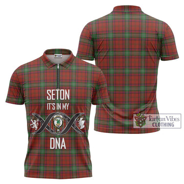 Seton Tartan Zipper Polo Shirt with Family Crest DNA In Me Style Unisex - Tartan Vibes Clothing