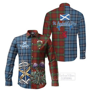 Seton Tartan Long Sleeve Button Shirt Happy St. Andrew's Day Half Tartan Style Men's Shirt S - Tartan Vibes Clothing