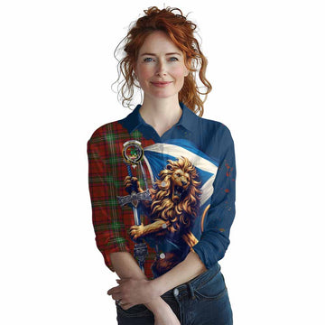 Seton Tartan Family Crest Women's Casual Shirt with Scottish Majestic Lion Female - Tartan Vibes Clothing