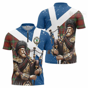 Seton Tartan Zipper Polo Shirt with Family Crest Scottish Bagpiper Vibes Unisex - Tartan Vibes Clothing