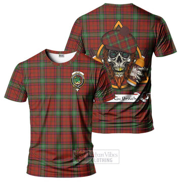 Seton Tartan T-Shirt with Family Crest and Bearded Skull Holding Bottles of Whiskey