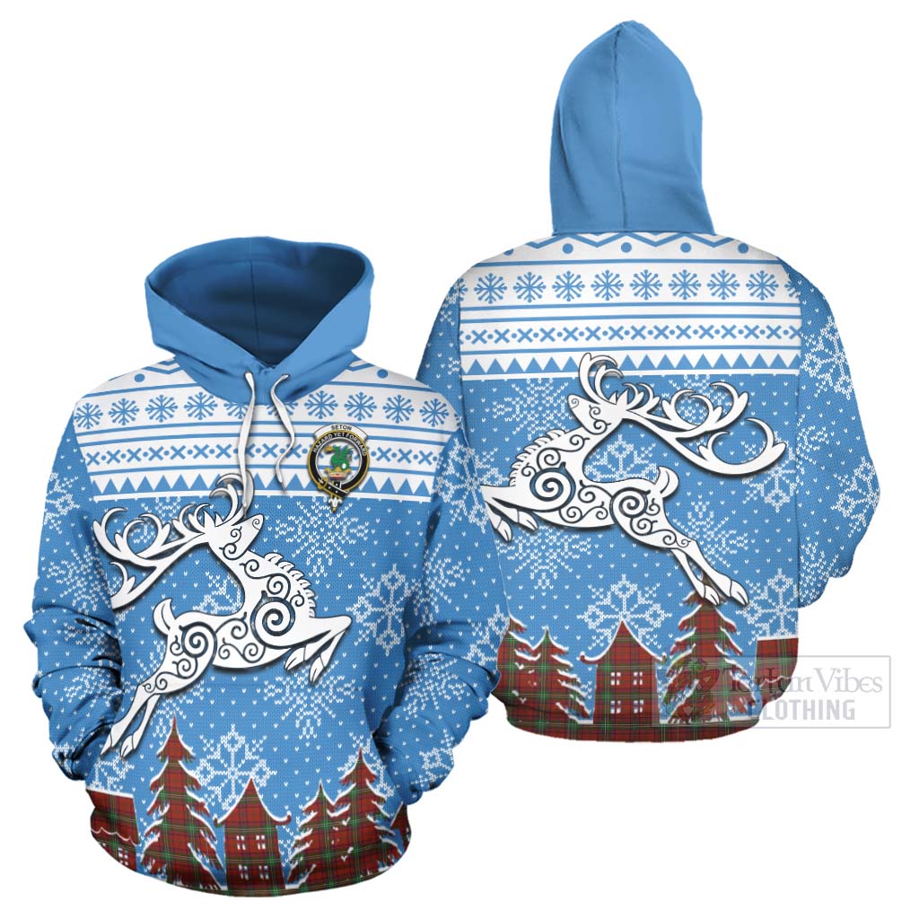 Seton Clan Christmas Hoodie Celtic Reindeer Style Zip Hoodie - Tartan Vibes Clothing