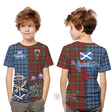 Seton Tartan Kid T-Shirt Happy St. Andrew's Day Half Tartan Style