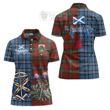 Seton Tartan Women's Polo Shirt Happy St. Andrew's Day Half Tartan Style