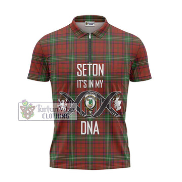 Seton Tartan Zipper Polo Shirt with Family Crest DNA In Me Style - Tartan Vibes Clothing