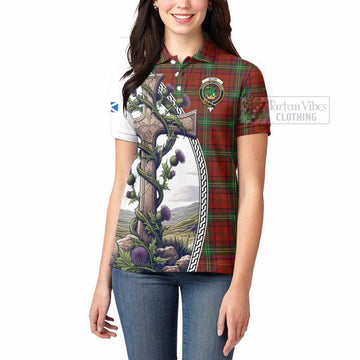 Seton Tartan Women's Polo Shirt with Family Crest and St. Andrew's Cross Accented by Thistle Vines