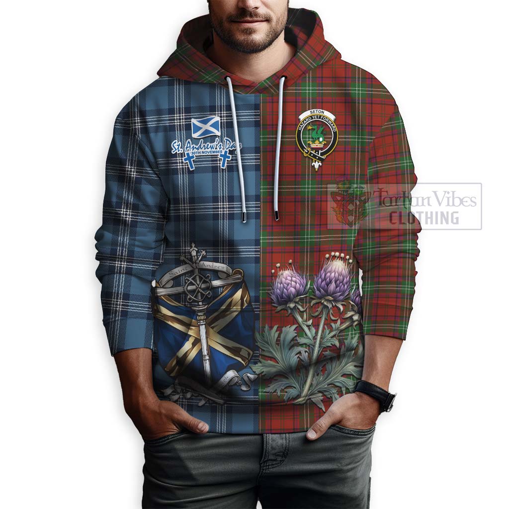 Tartan Vibes Clothing Seton Tartan Hoodie Happy St. Andrew's Day Half Tartan Style