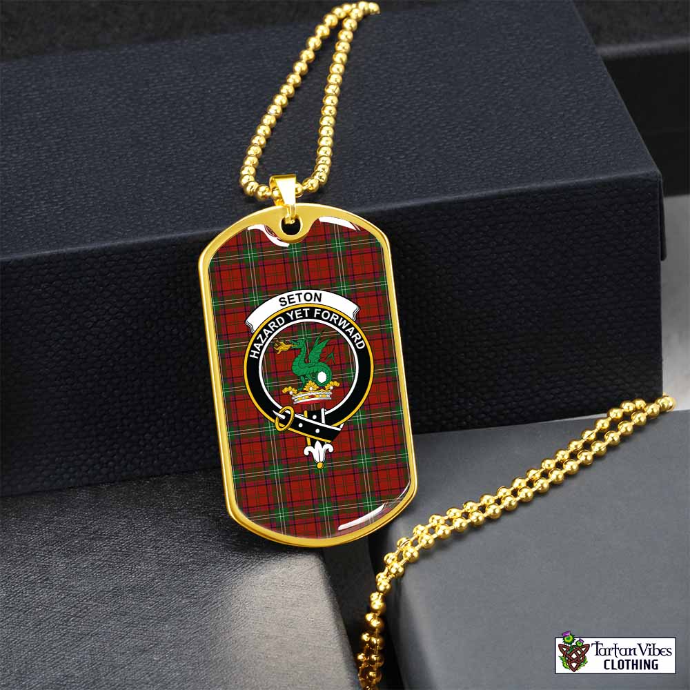 Seton Tartan Dog Tag Necklace with Family Crest Gold No - Tartan Vibes Clothing