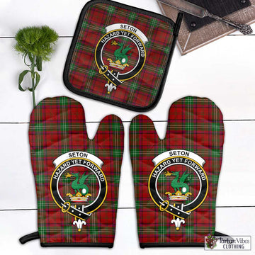 Seton Tartan Combo Oven Mitt & Pot-Holder with Family Crest Black - Tartan Vibes Clothing