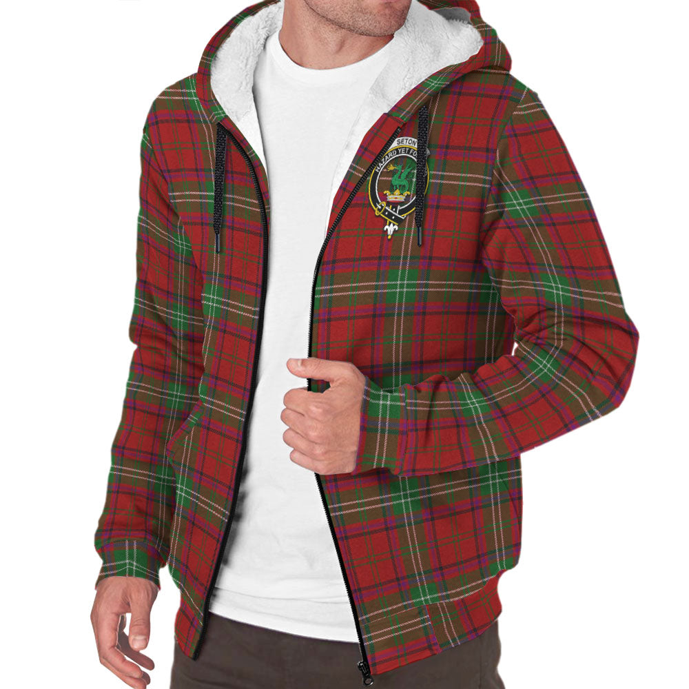 Seton Tartan Sherpa Hoodie with Family Crest - Tartan Vibes Clothing