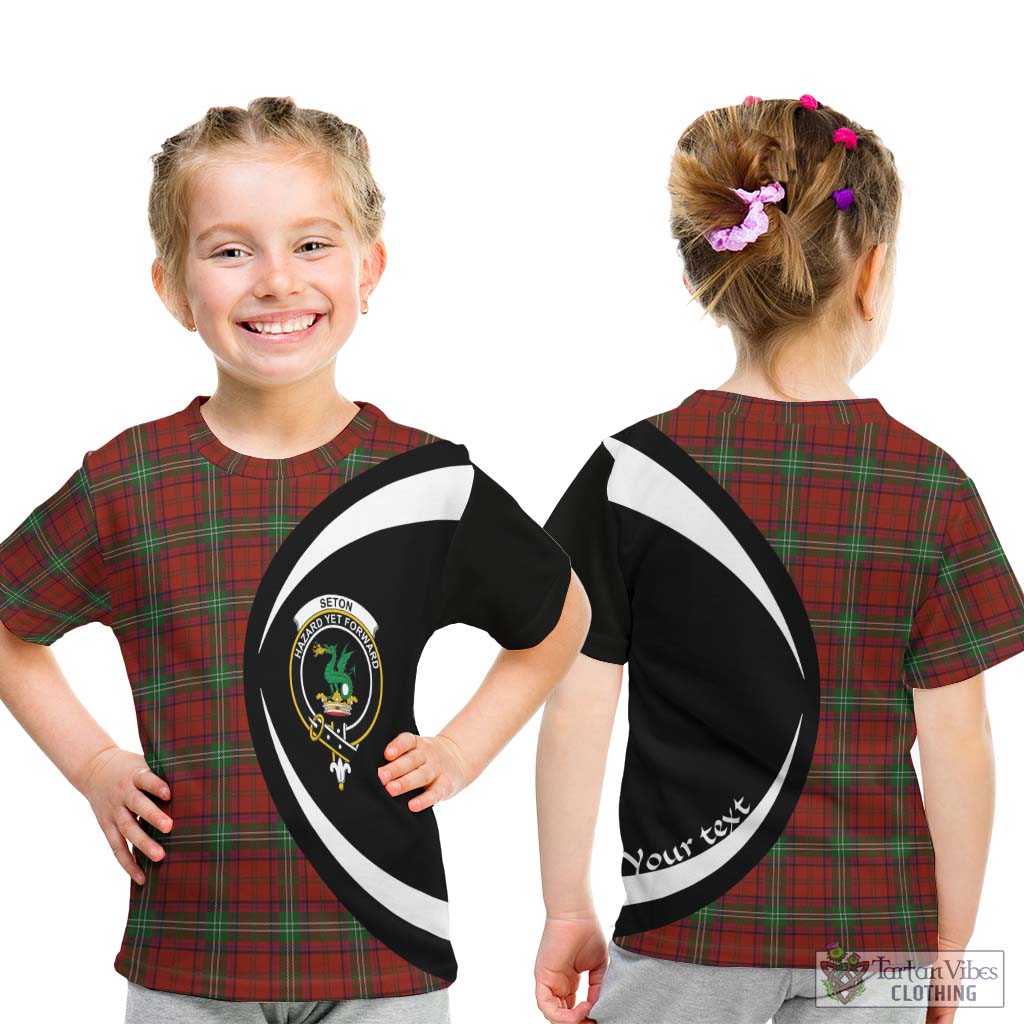 Seton Tartan Kid T-Shirt with Family Crest Circle Style - Tartan Vibes Clothing