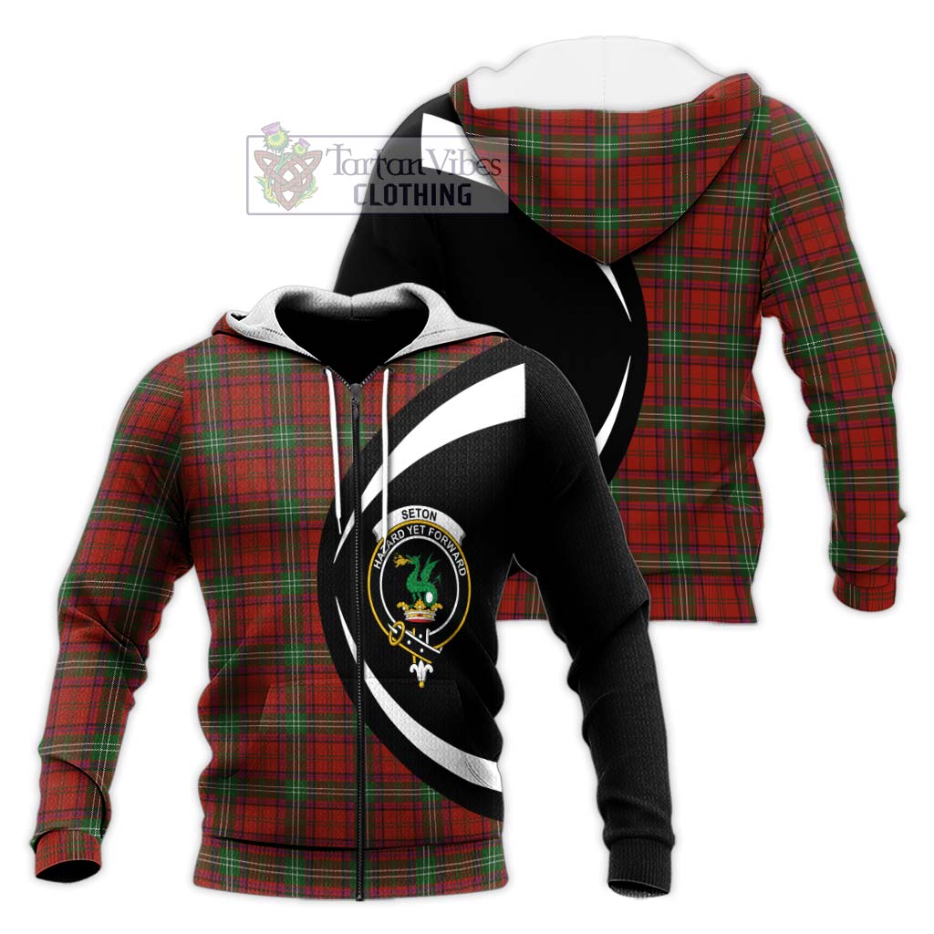 Seton Tartan Knitted Hoodie with Family Crest Circle Style Unisex Knitted Zip Hoodie - Tartan Vibes Clothing