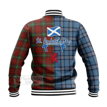 Seton Tartan Baseball Jacket Happy St. Andrew's Day Half Tartan Style - Tartan Vibes Clothing