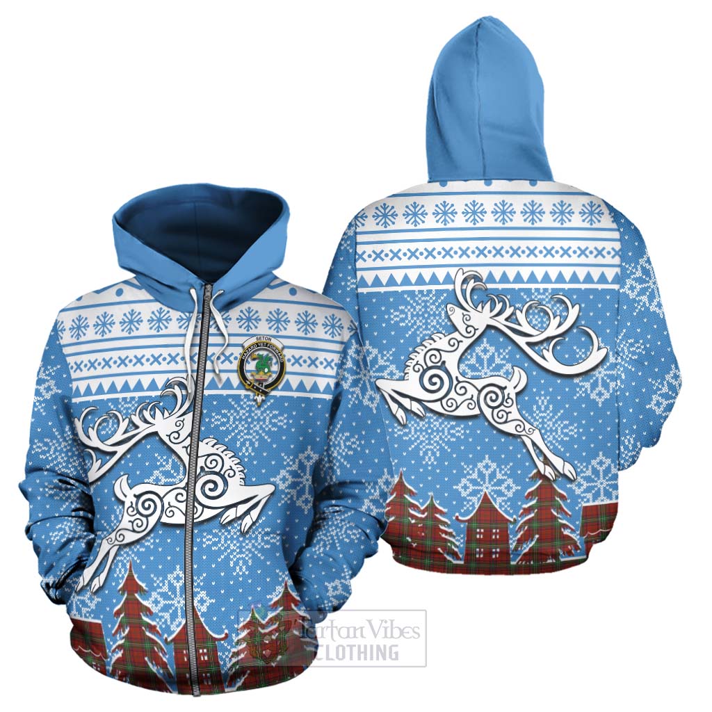 Seton Clan Christmas Hoodie Celtic Reindeer Style - Tartan Vibes Clothing
