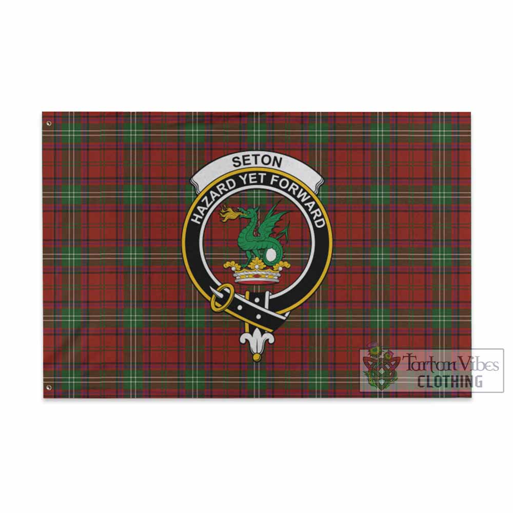 Tartan Vibes Clothing Seton Tartan House Flag with Family Crest