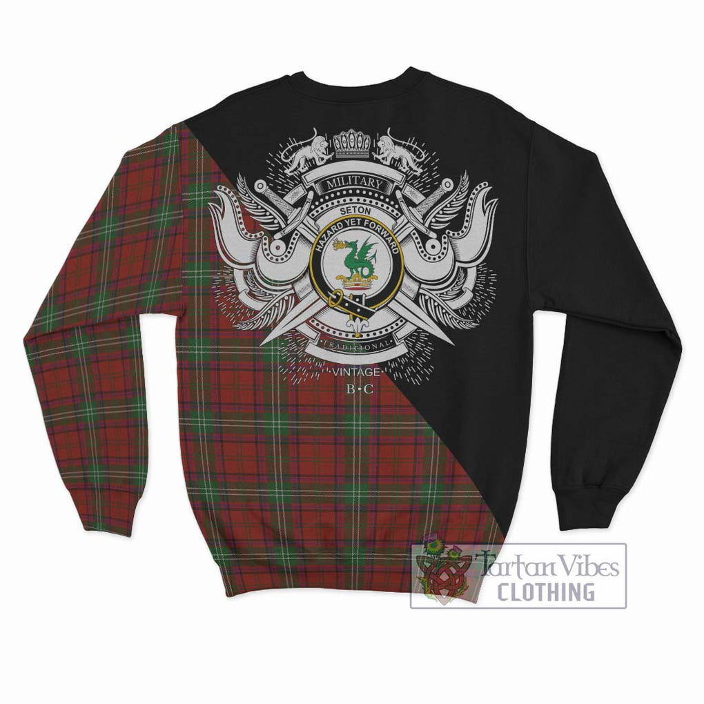 Seton Tartan Sweatshirt with Family Crest and Military Logo Style - Tartan Vibes Clothing