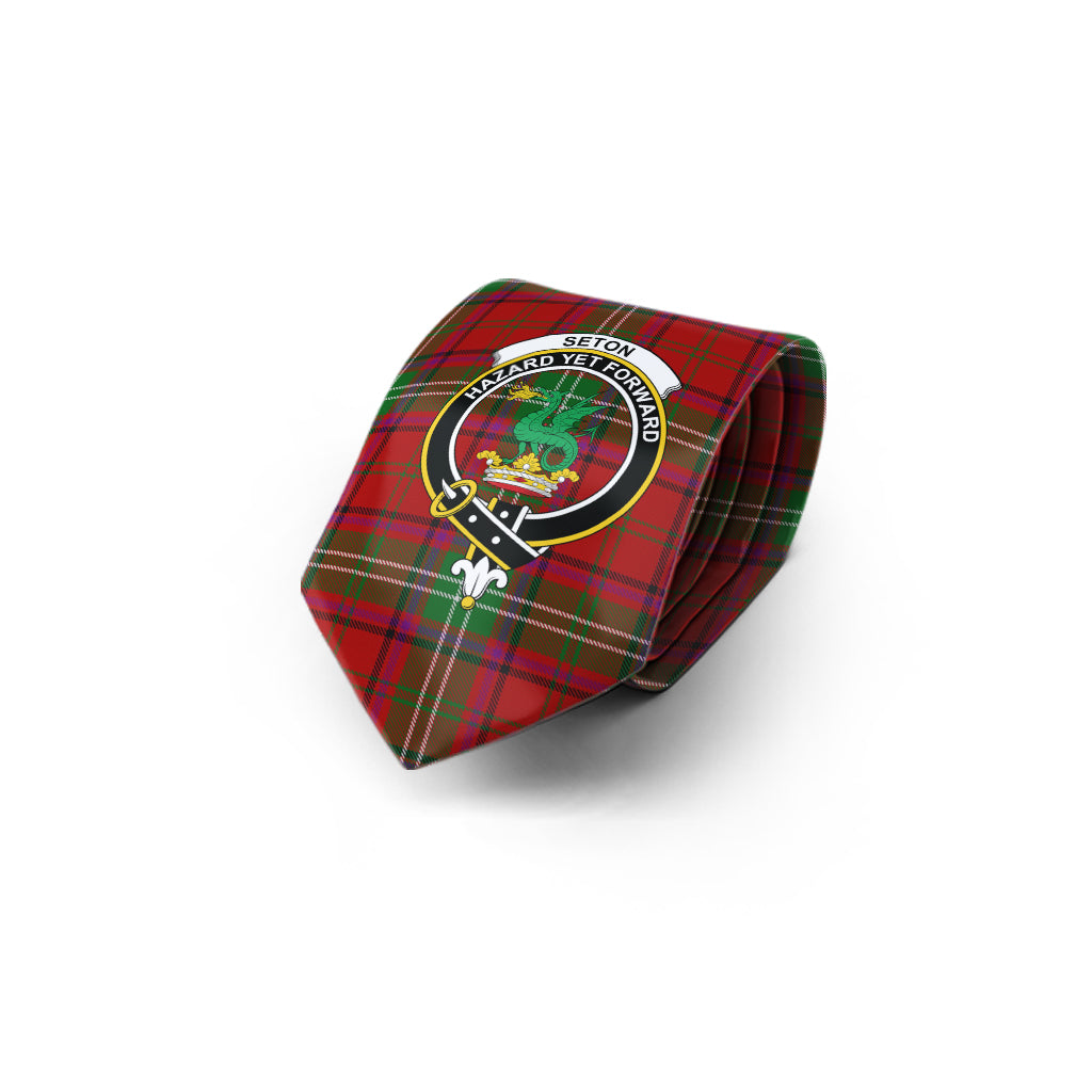 Seton Tartan Classic Necktie with Family Crest - Tartan Vibes Clothing