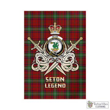 Seton Tartan Garden Flag with Clan Crest and the Golden Sword of Courageous Legacy - Tartan Vibes Clothing