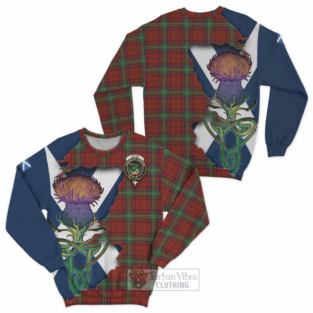 Seton Tartan Family Crest Sweatshirt Scottish Thistle Celtic Inspired - Tartan Vibes Clothing