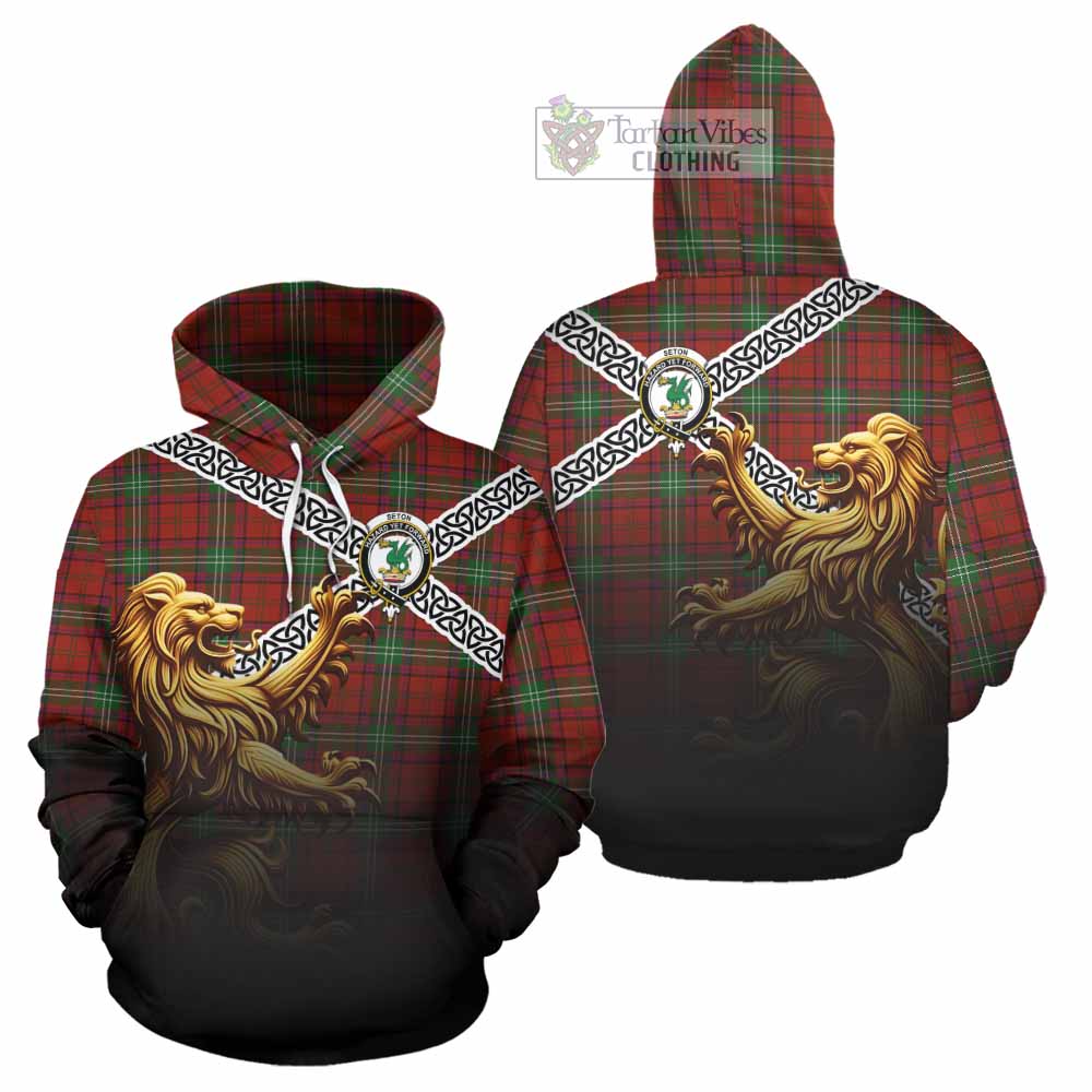 Seton Crest Tartan Hoodie with Golden Lion Emblem Celtic Style - Tartan Vibes Clothing