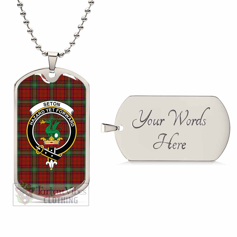 Seton Tartan Dog Tag Necklace with Family Crest Silver Yes - Tartan Vibes Clothing