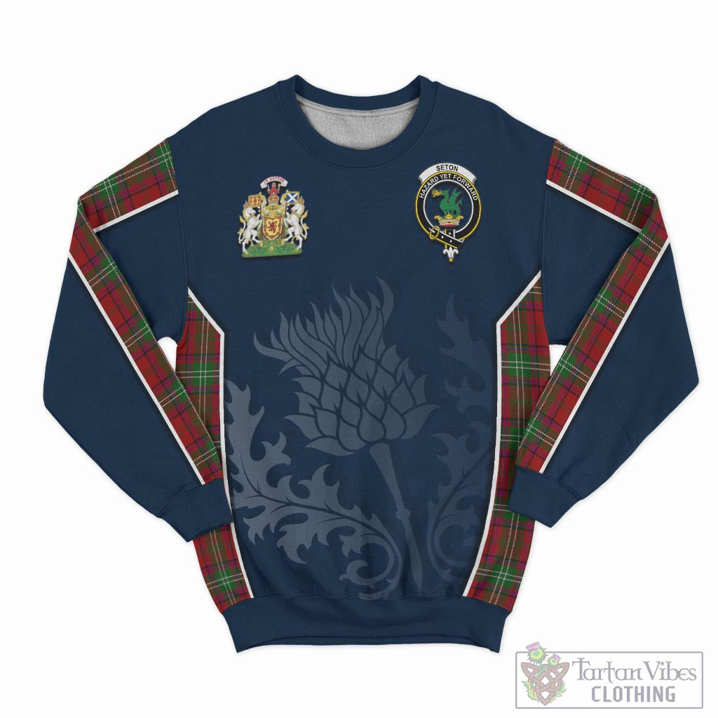 Tartan Vibes Clothing Seton Tartan Sweatshirt with Family Crest and Scottish Thistle Vibes Sport Style