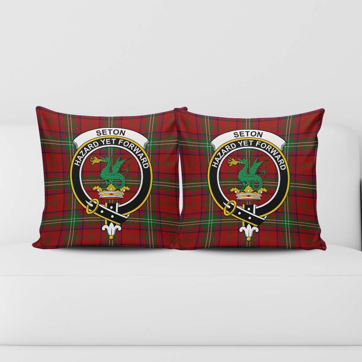 Seton Tartan Pillow Cover with Family Crest - Tartan Vibes Clothing