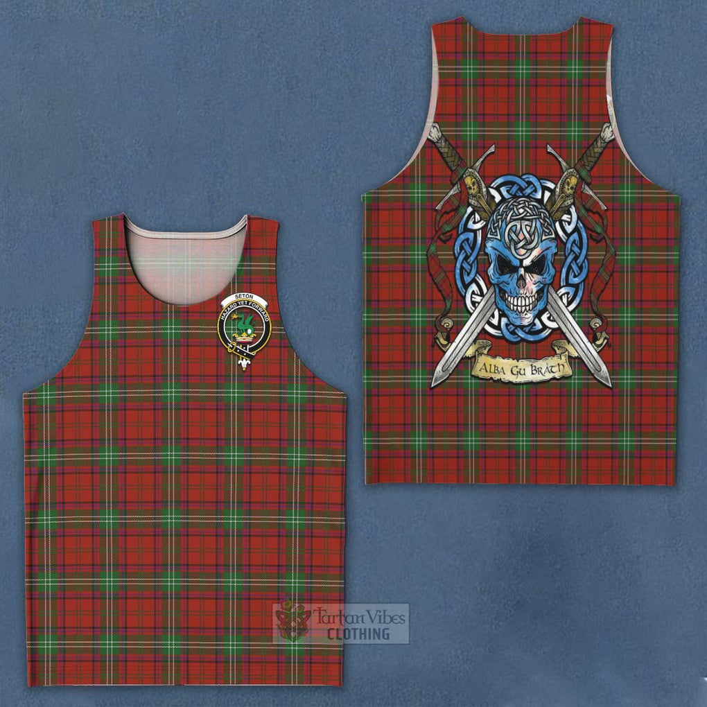 Seton Tartan Men's Tank Top with Family Crest Celtic Skull Style - Tartan Vibes Clothing