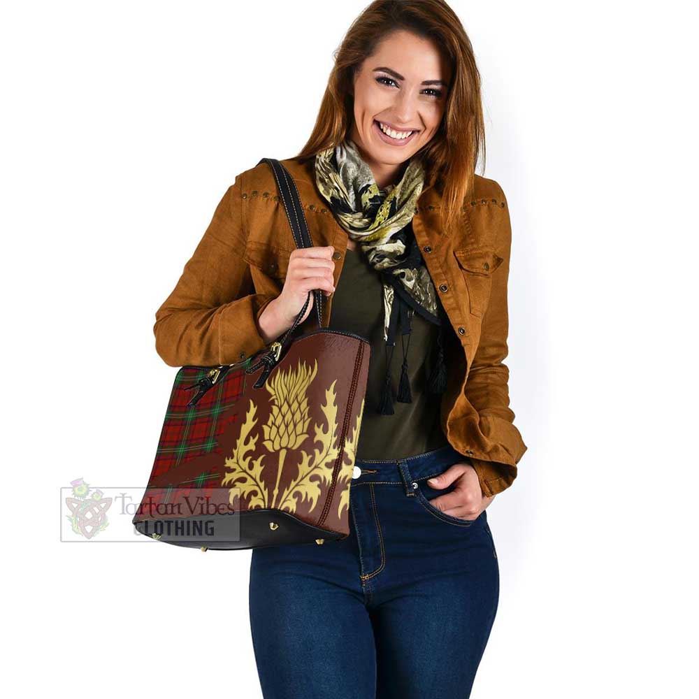 Seton Tartan Leather Tote Bag Gold Thistle Style - Tartan Vibes Clothing