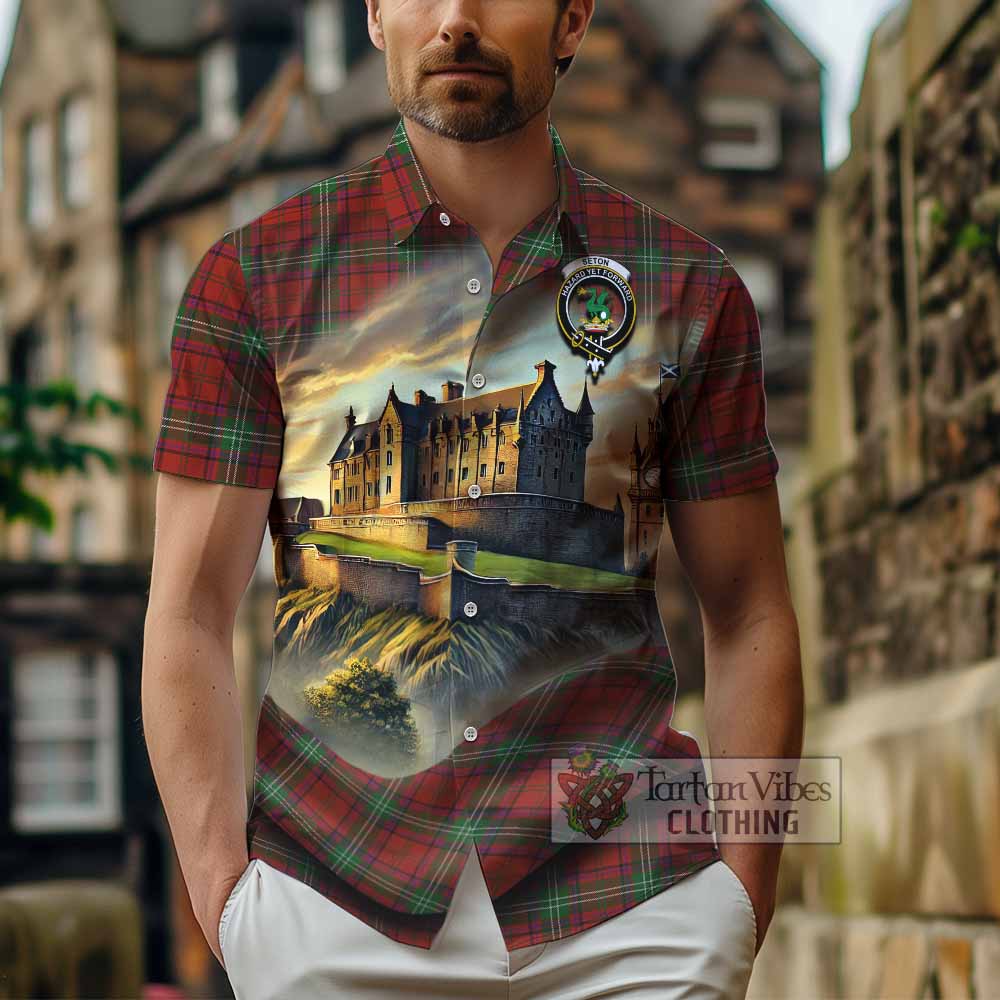 Seton Tartan Family Crest Hawaiian Shirt with Scottish Ancient Castle Style - Tartan Vibes Clothing