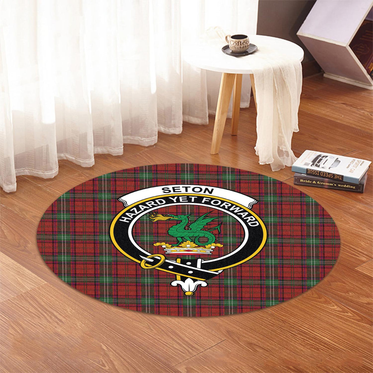Seton Tartan Round Rug with Family Crest - Tartan Vibes Clothing