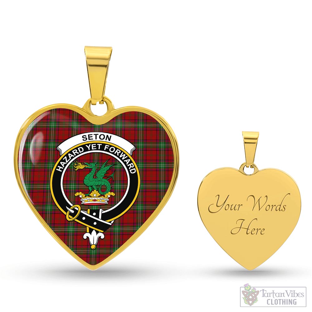 Seton Tartan Heart Necklace with Family Crest Luxury Necklace (Gold) Yes - Tartan Vibes Clothing
