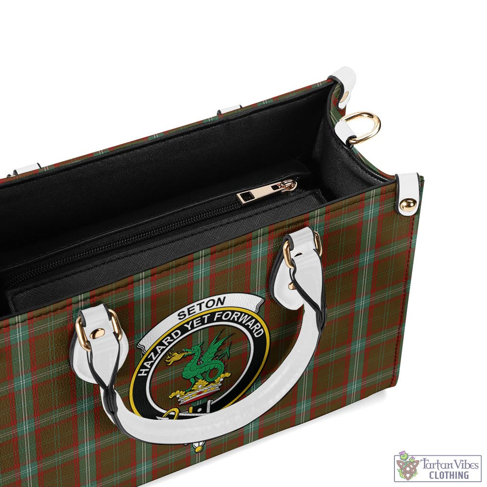 Tartan Vibes Clothing Seton Hunting Tartan Luxury Leather Handbags with Family Crest