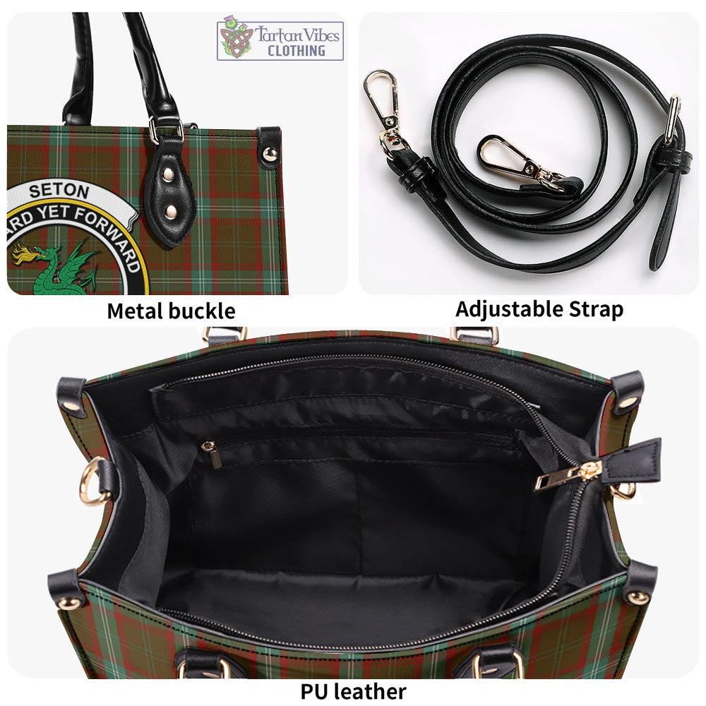 Tartan Vibes Clothing Seton Hunting Tartan Luxury Leather Handbags with Family Crest