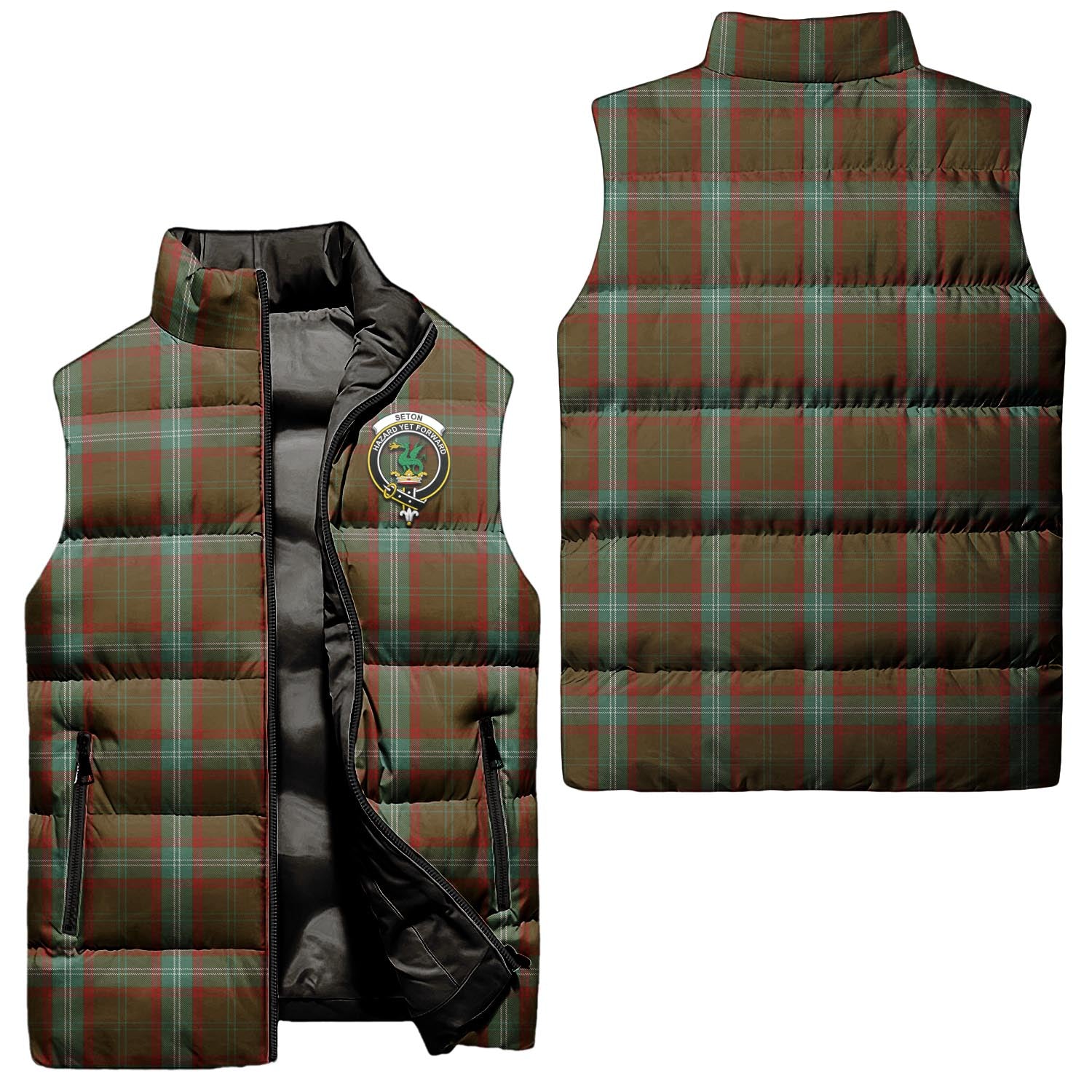 Seton Hunting Tartan Sleeveless Puffer Jacket with Family Crest Unisex - Tartanvibesclothing