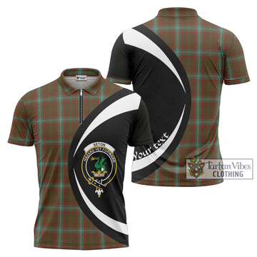 Seton Hunting Tartan Zipper Polo Shirt with Family Crest Circle Style