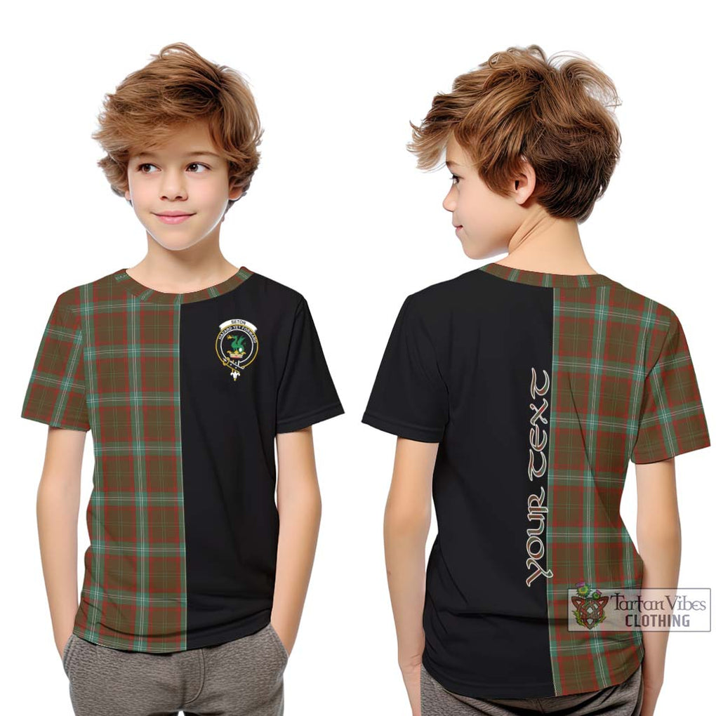 Seton Hunting Tartan Kid T-Shirt with Family Crest and Half Of Me Style Youth XL Size14 - Tartanvibesclothing Shop