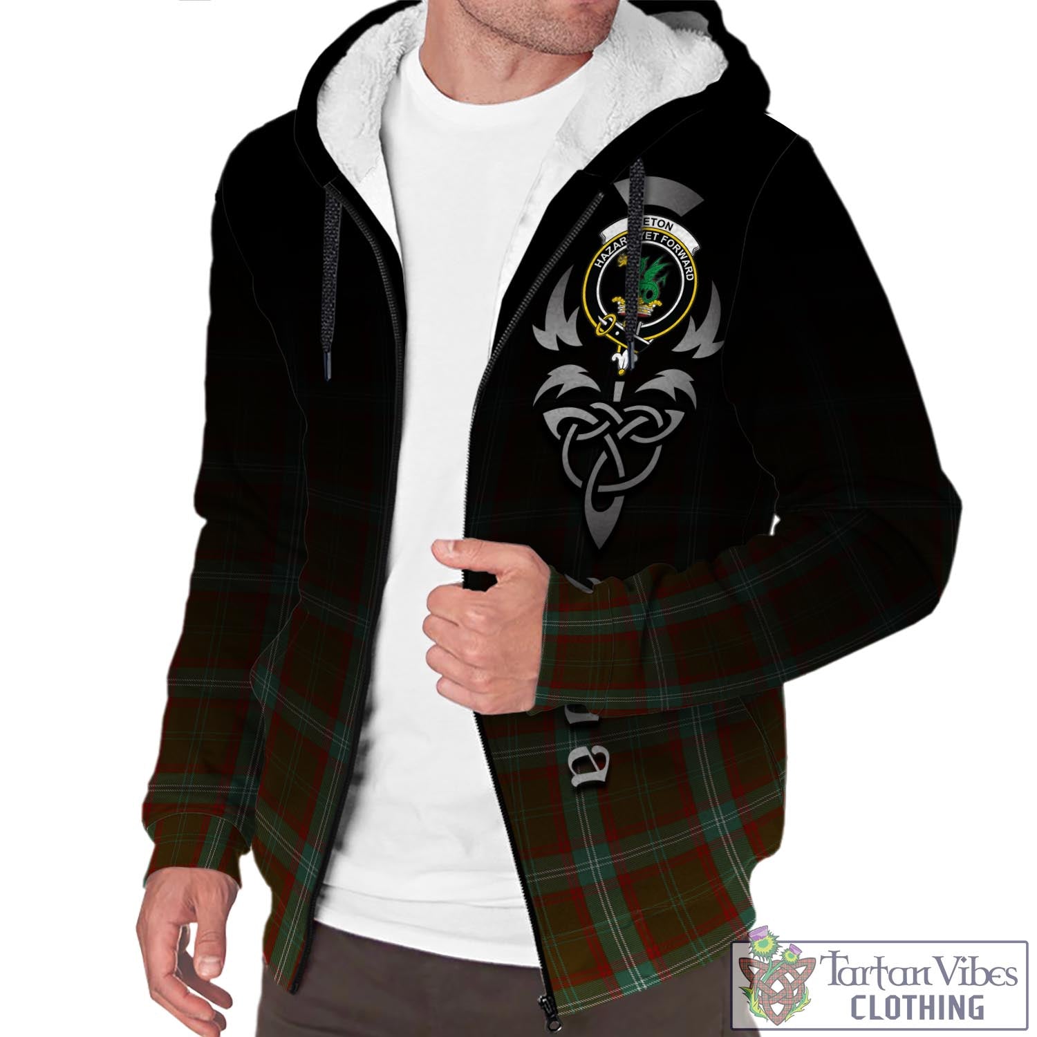 Tartan Vibes Clothing Seton Hunting Tartan Sherpa Hoodie Featuring Alba Gu Brath Family Crest Celtic Inspired