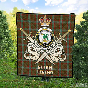 Seton Hunting Tartan Quilt with Clan Crest and the Golden Sword of Courageous Legacy