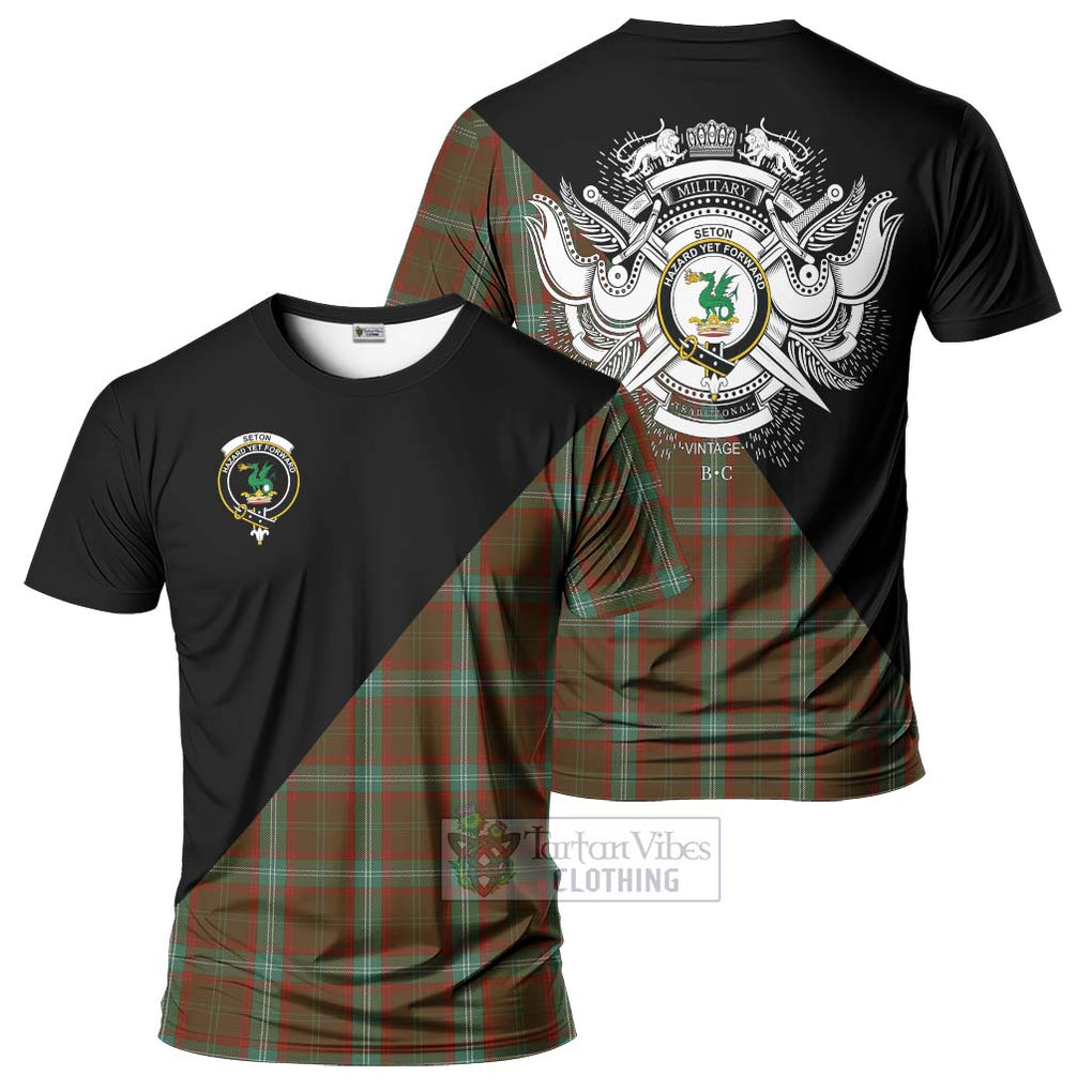 Seton Hunting Tartan T-Shirt with Family Crest and Military Logo Style Kid's Shirt - Tartanvibesclothing Shop