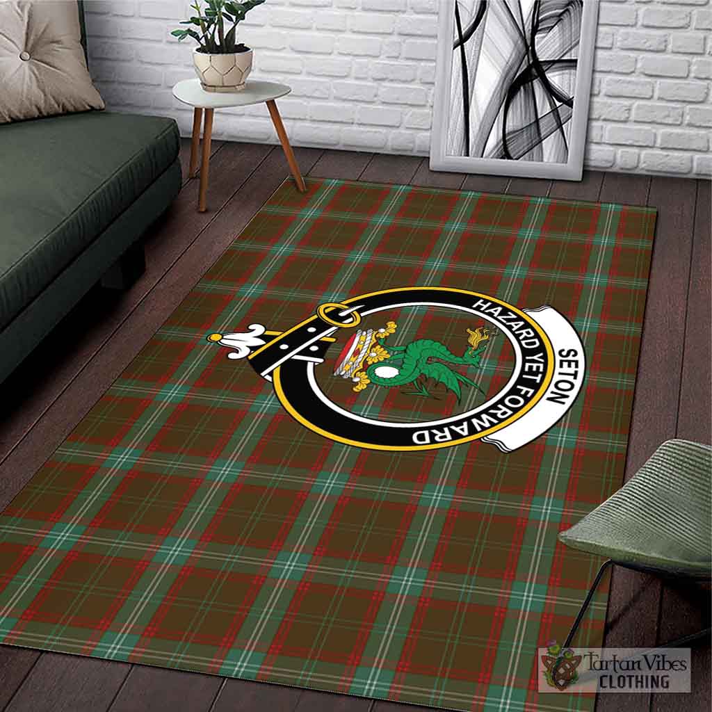 Tartan Vibes Clothing Seton Hunting Tartan Area Rug with Family Crest